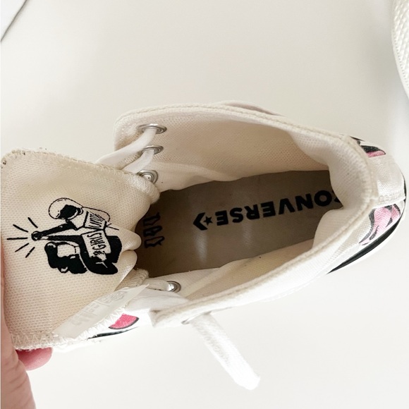 Women’s LE Converse Girls Unite in Red, Pink, Gold White High-Tops, Floral Tread - Picture 12 of 12